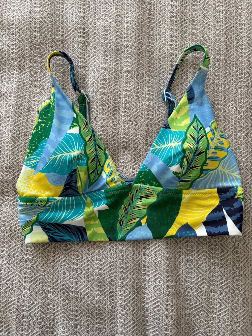 Tropical Leaf Print Swim Top - Blue, Green & Yellow